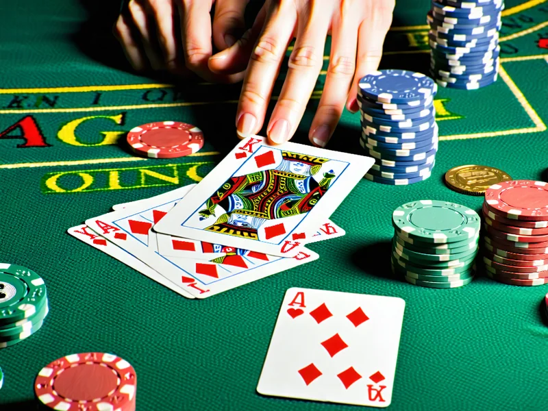 Hình ảnh bàn Blackjack với các quân bài và chip cược
