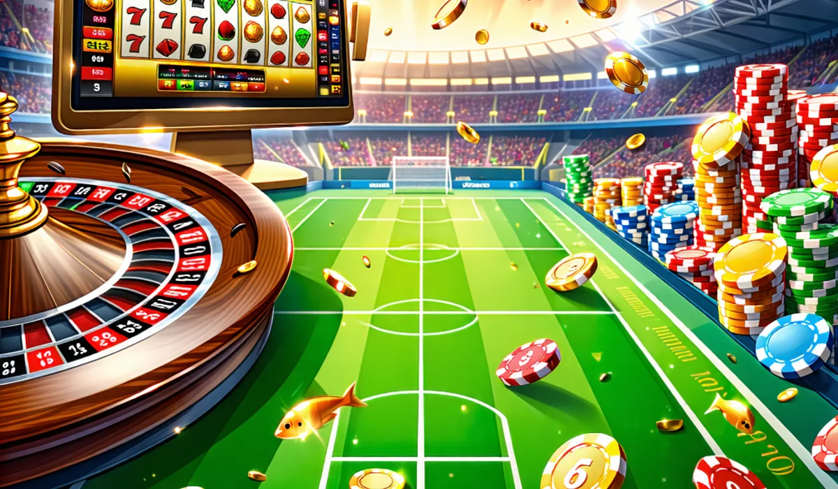 Hình ảnh minh họa sự đa dạng của các trò chơi tại 123WIN và 99ok, bao gồm casino, thể thao, bắn cá và slot game, với giao diện hiện đại và màu sắc rực rỡ.