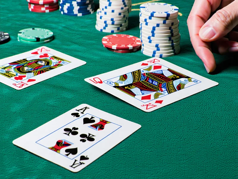 Hình ảnh bàn Poker với các lá bài và chip, tập trung vào Texas Hold'em