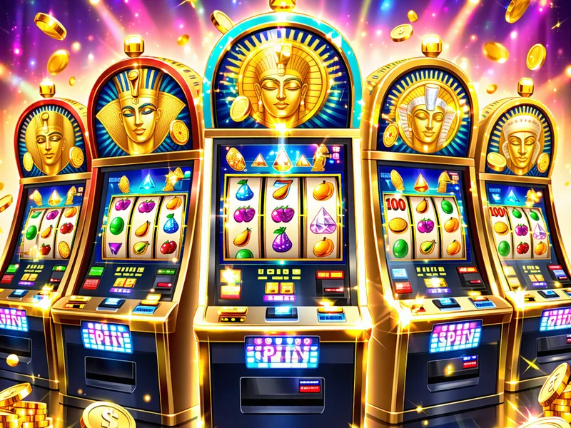 Hình ảnh các máy slot game với biểu tượng may mắn, tiền vàng và giao diện rực rỡ tại 123WIN.