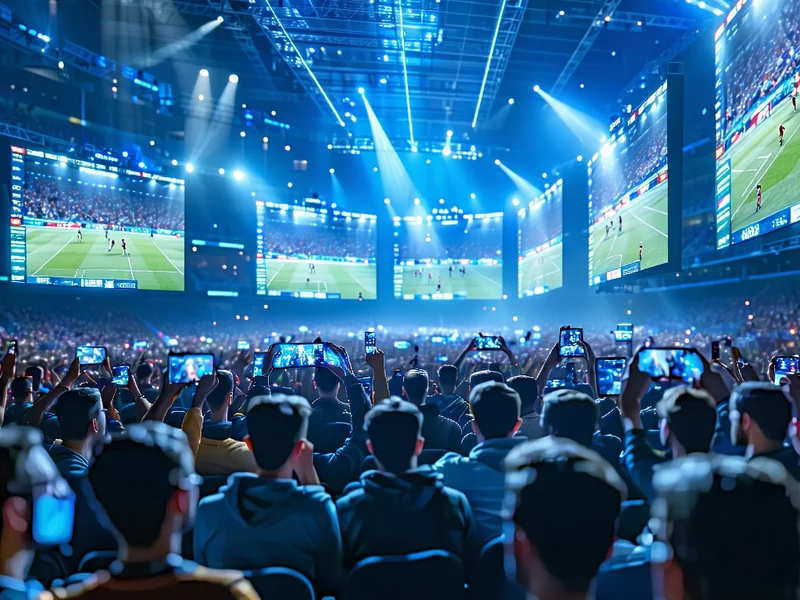 Hình ảnh sân vận động thể thao với các biểu tượng cá cược bóng đá, bóng rổ, eSports tại 123WIN.