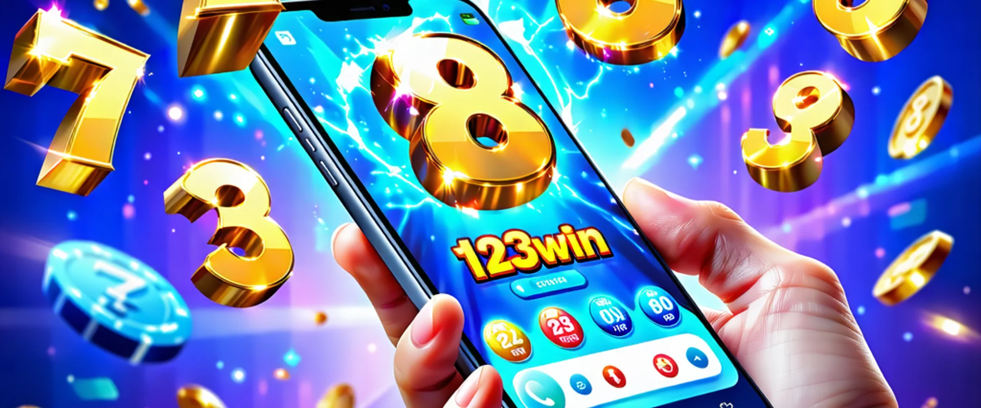 Hình ảnh banner xổ số 123WIN với các con số may mắn và logo 123WIN uy tín