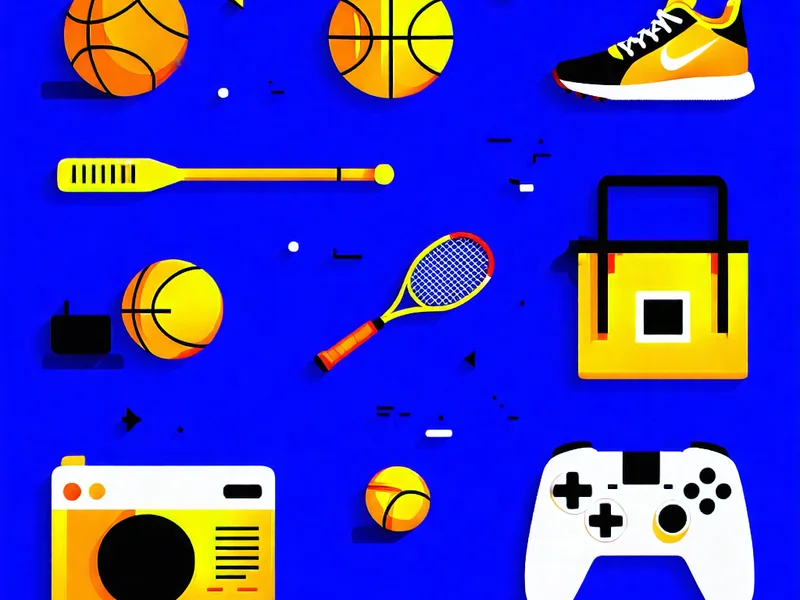 Hình ảnh đa dạng các môn thể thao như bóng đá, bóng rổ, tennis, eSports, với biểu tượng các giải đấu lớn